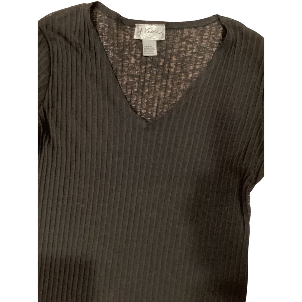 J Valdi Black Ribbed Knit V-Neck Tunic Swim Cover Up Top 3/4 Sleeve Medium - Picture 2 of 5